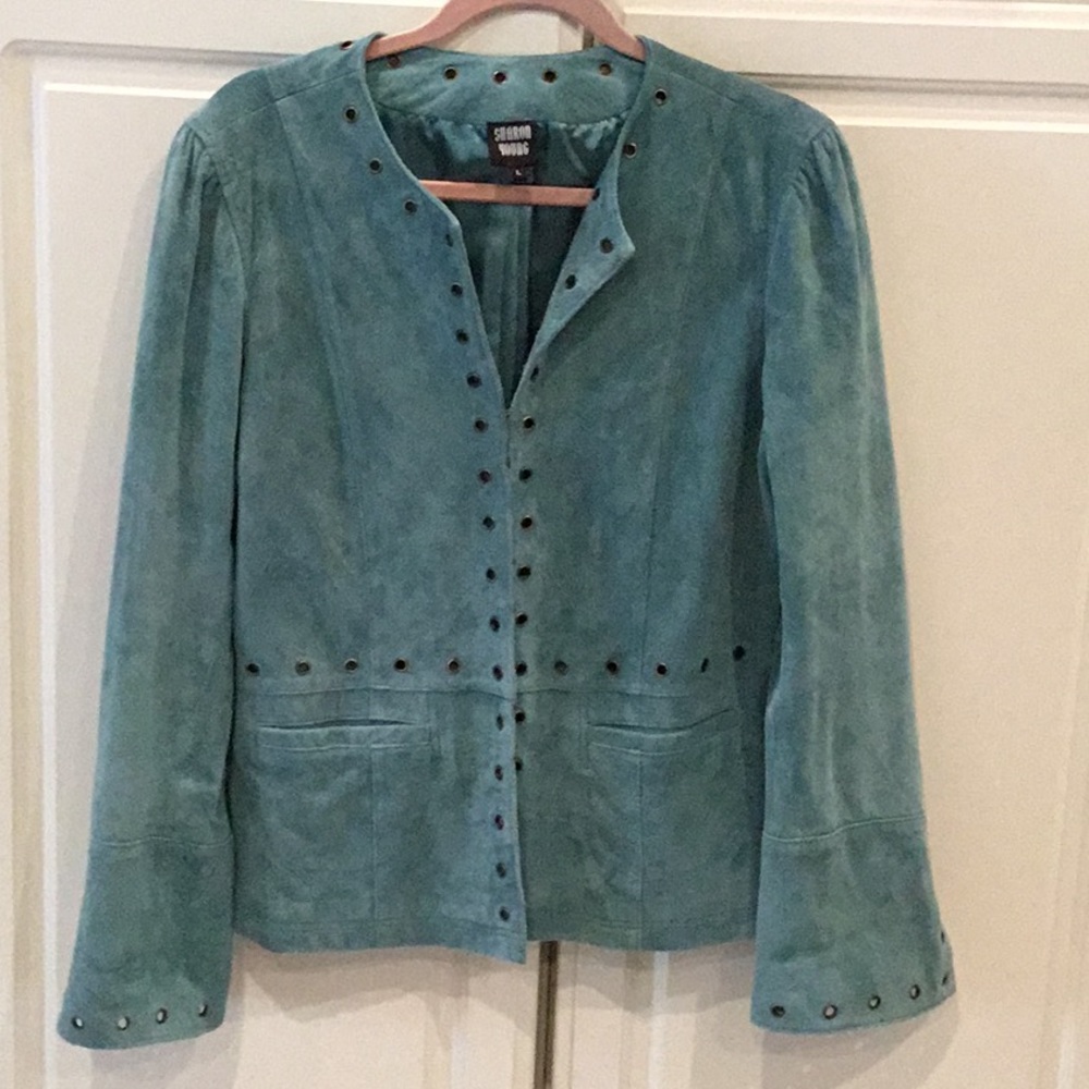 Sharon Young Vintage Blue Suede Boho Jacket - Picture 1 of 8